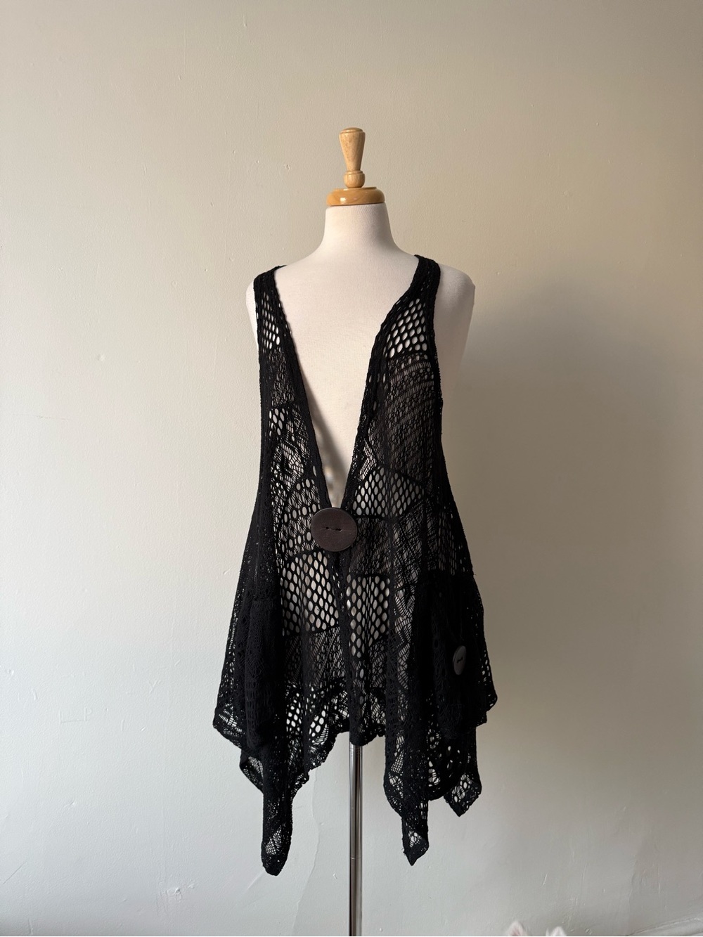 Black Crochet Boho Vest | Red Coral Collection | Open Knit Statement Layer